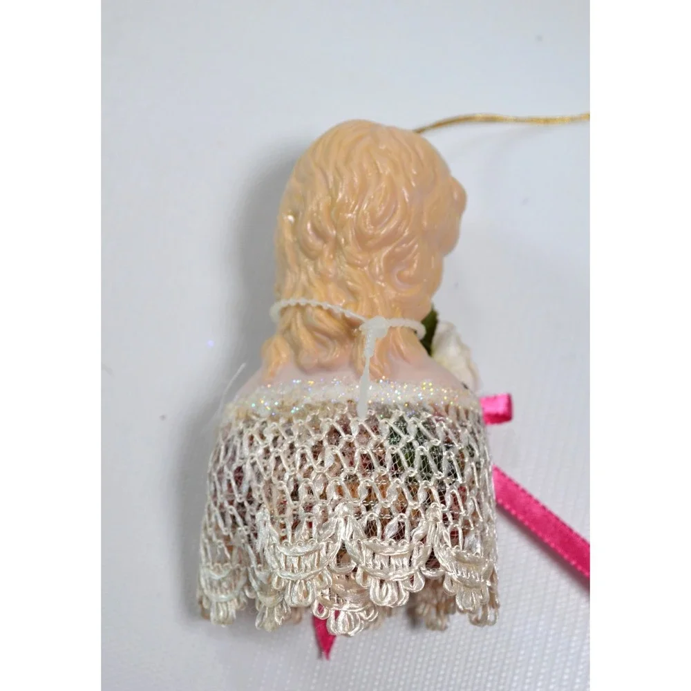 Vintage Victorian Style Hanging Christmas Tree Ornament Satchel Bisque Face 9